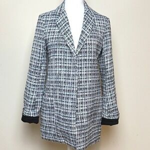 Adam Lippes Tweed Blazer Jacket Blue Black Women's Size 2 Career Wear